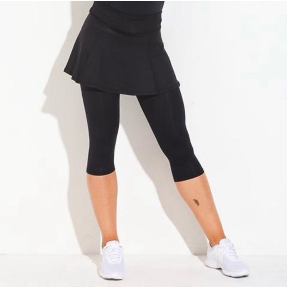 Dona Jo cropped skorts skirted leggings Size L black pickleball golf tennis - Picture 2 of 13